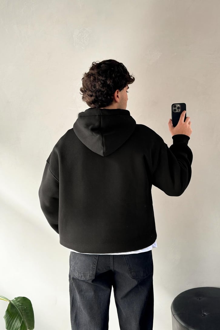Basic Siyah Oversize Hoodie