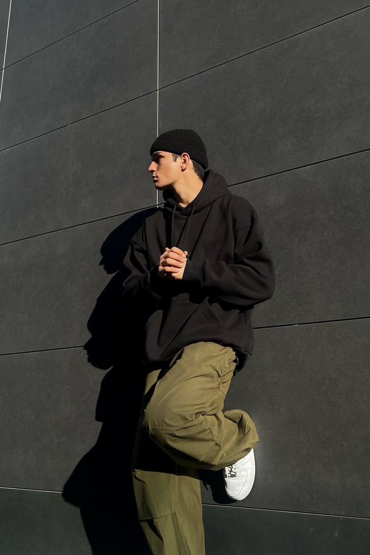 Basic Siyah Oversize Hoodie