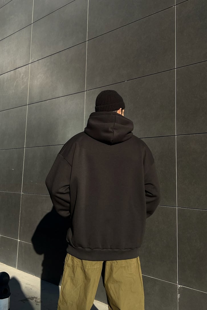 Basic Siyah Oversize Hoodie