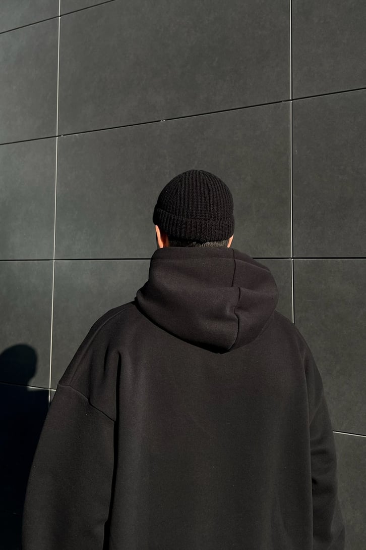 Basic Siyah Oversize Hoodie