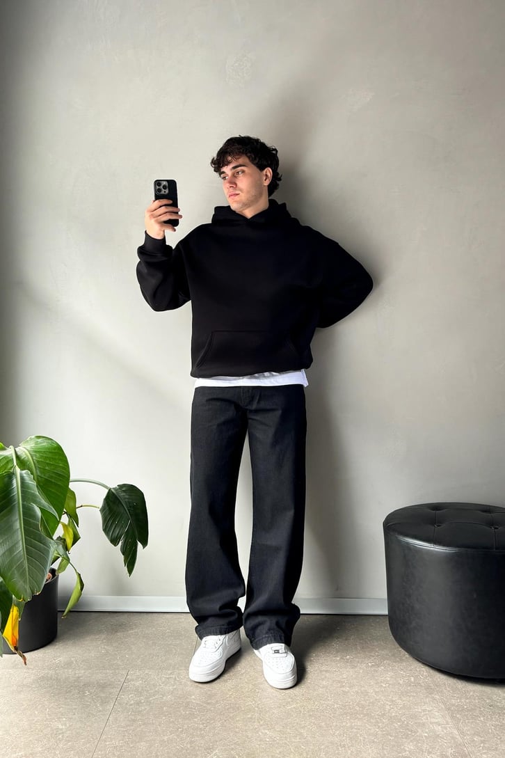 Basic Siyah Oversize Hoodie