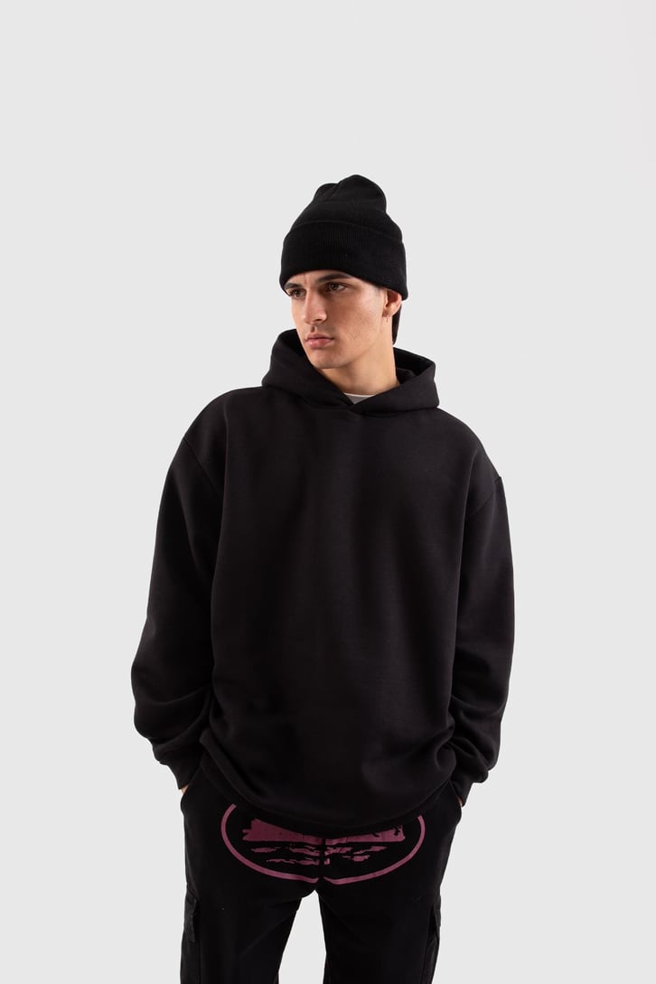 Basic Siyah Oversize Hoodie