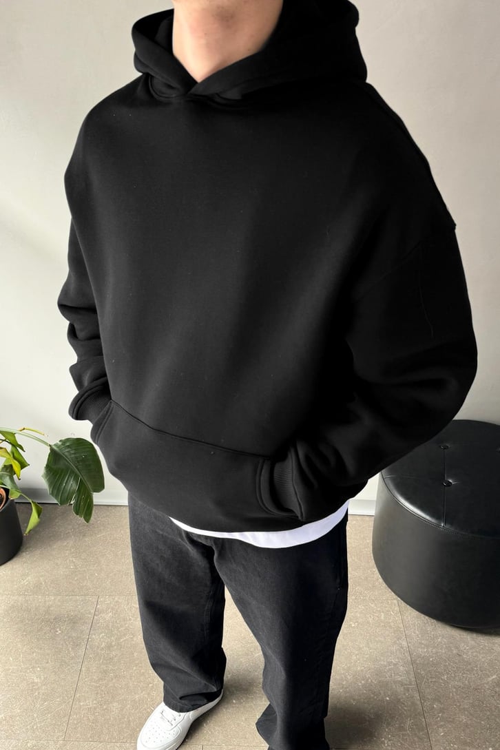 Basic Siyah Oversize Hoodie