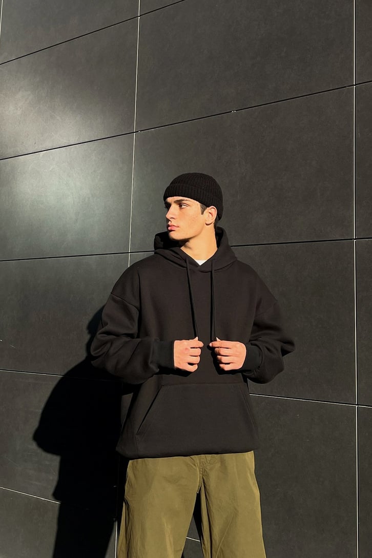 Basic Siyah Oversize Hoodie