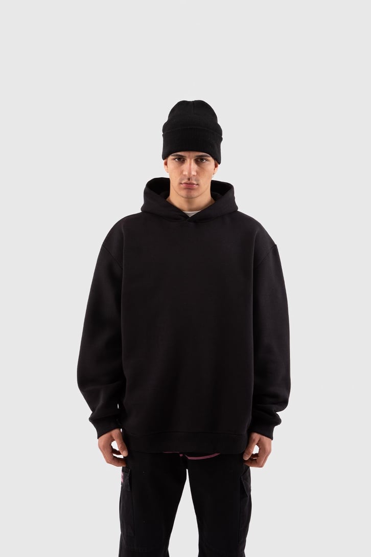 Basic Siyah Oversize Hoodie