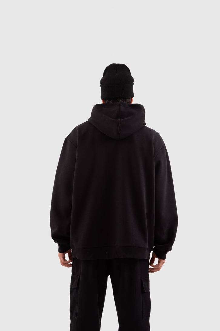 Basic Siyah Oversize Hoodie