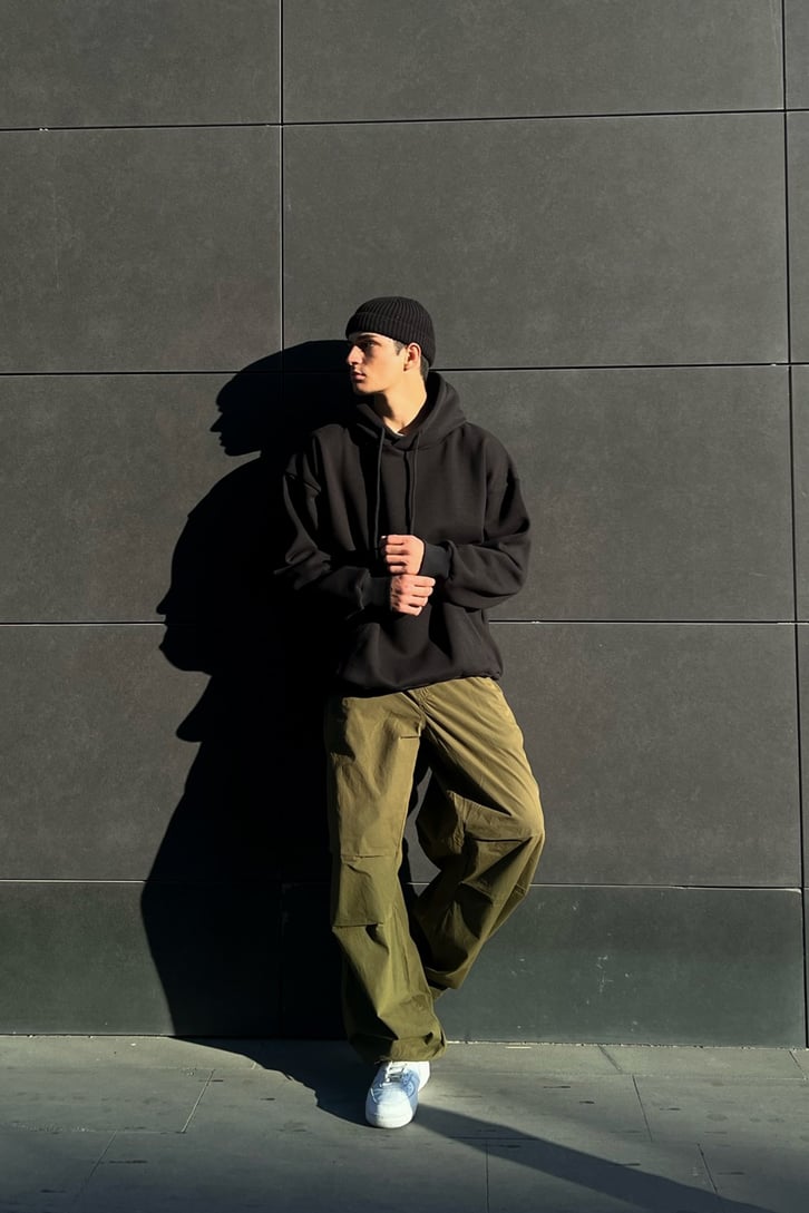 Basic Siyah Oversize Hoodie