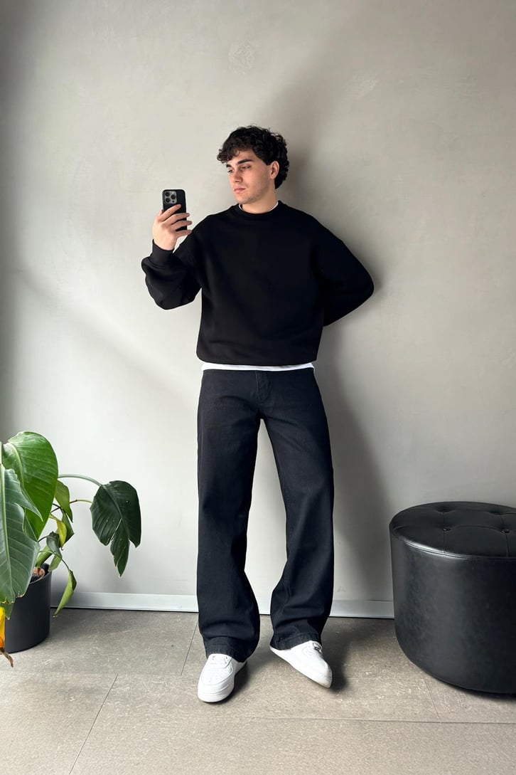 Basic Siyah Oversize Sweatshirt