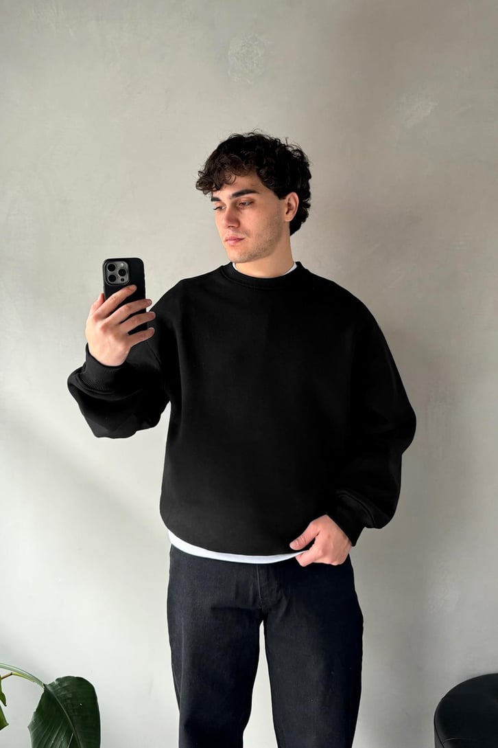 Basic Siyah Oversize Sweatshirt