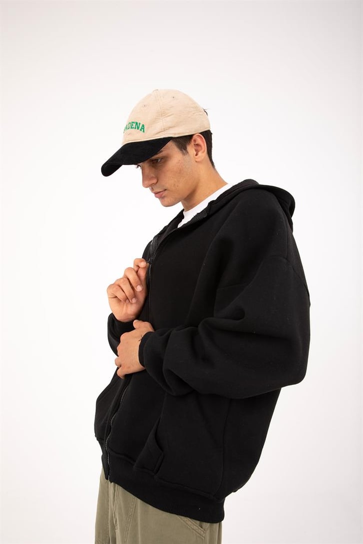 Basic Siyah Oversize Zip Hoodie