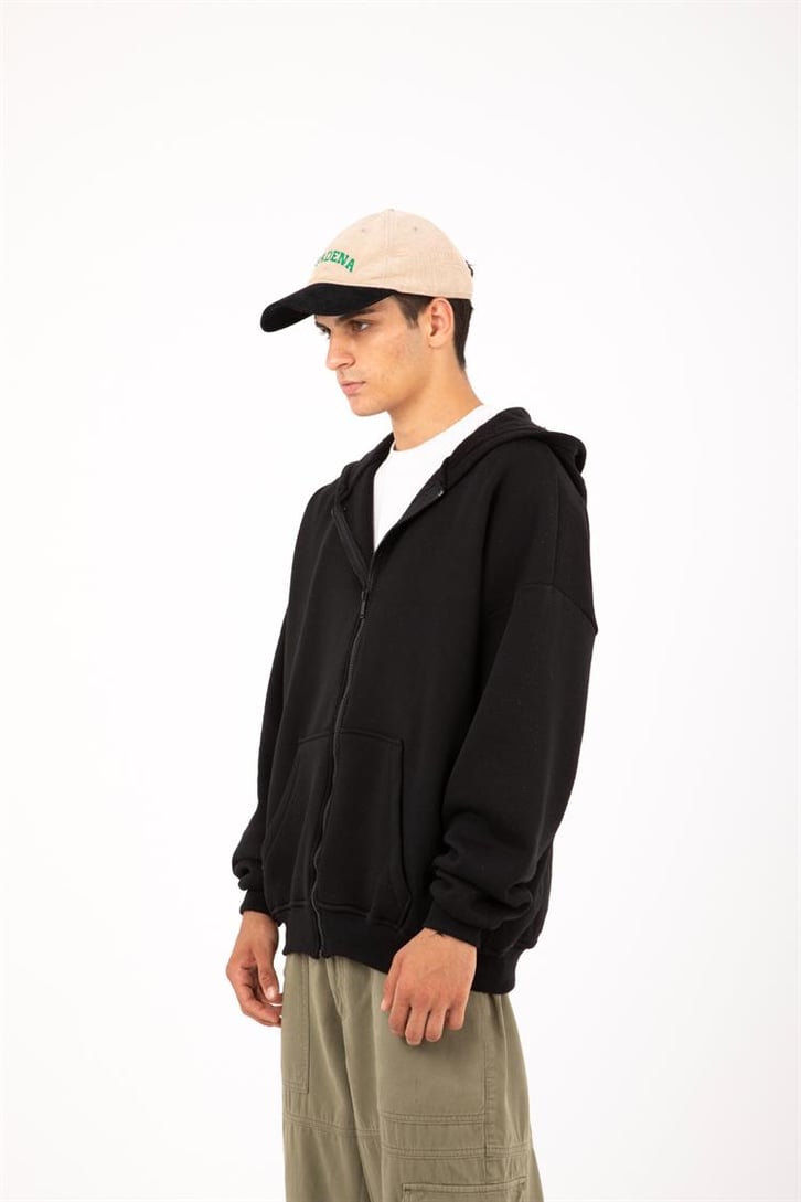 Basic Siyah Oversize Zip Hoodie