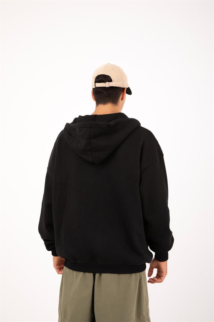 Basic Siyah Oversize Zip Hoodie