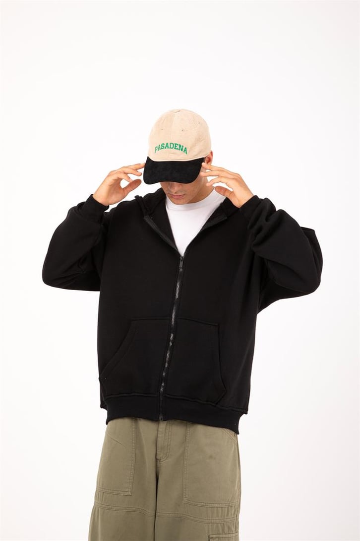 Basic Siyah Oversize Zip Hoodie