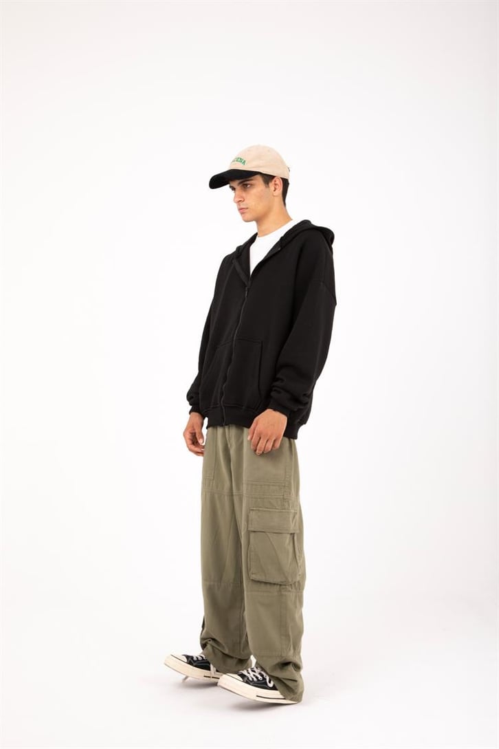 Basic Siyah Oversize Zip Hoodie