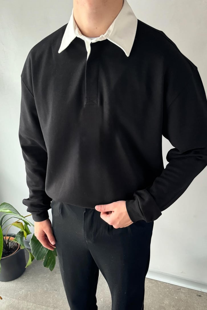 Basic Siyah Polo Yaka Uzun Kol Tişört