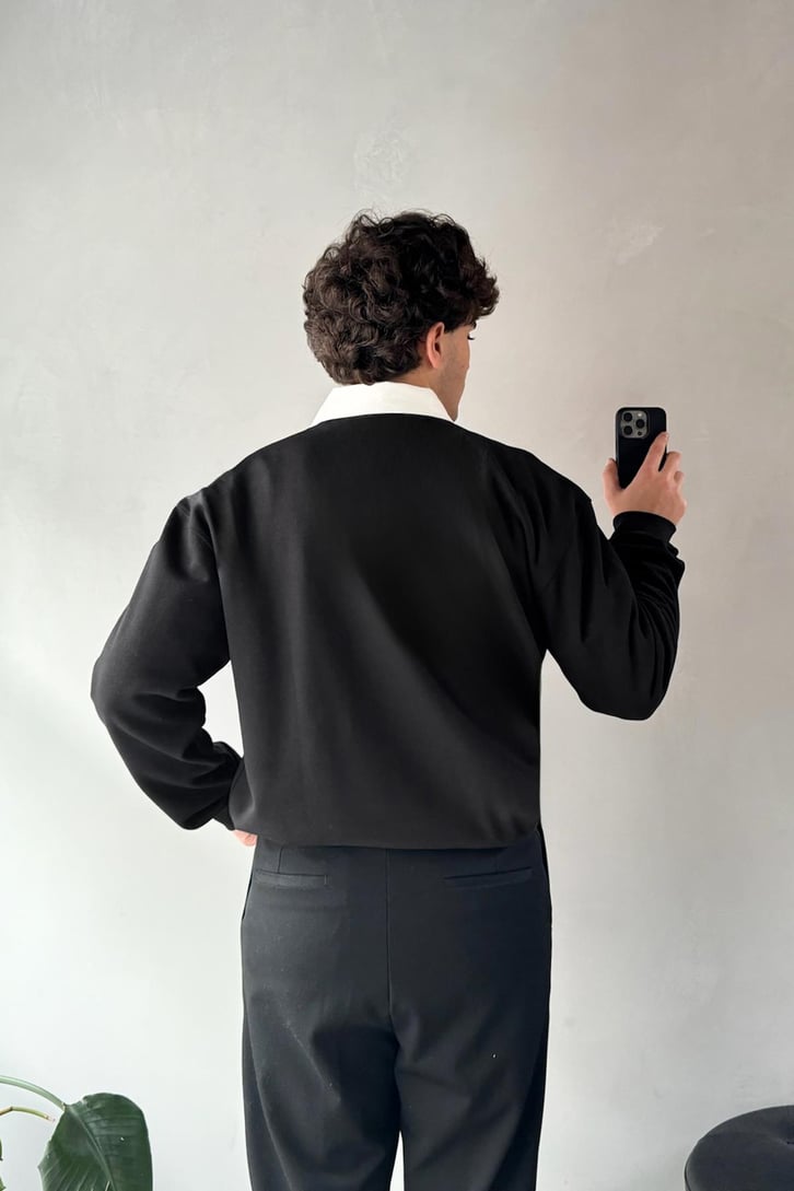 Basic Siyah Polo Yaka Uzun Kol Tişört