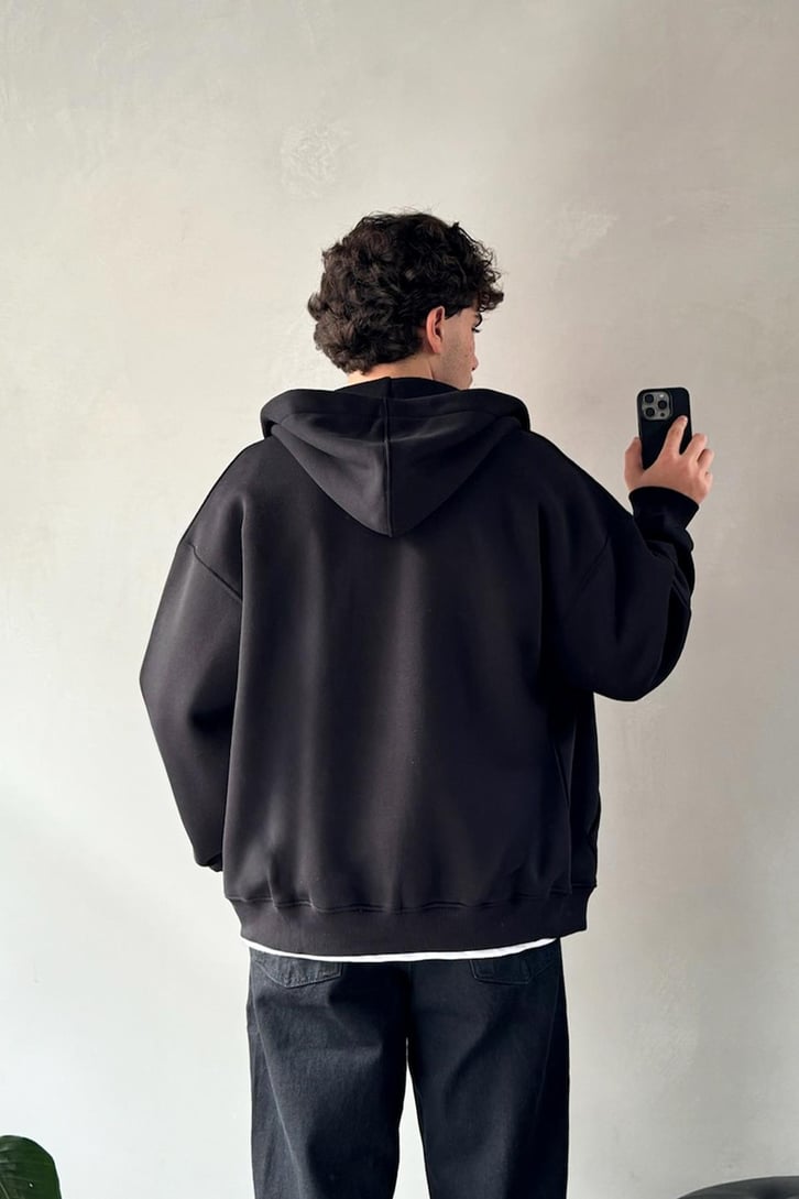 Basic Siyah Zip Hoodie
