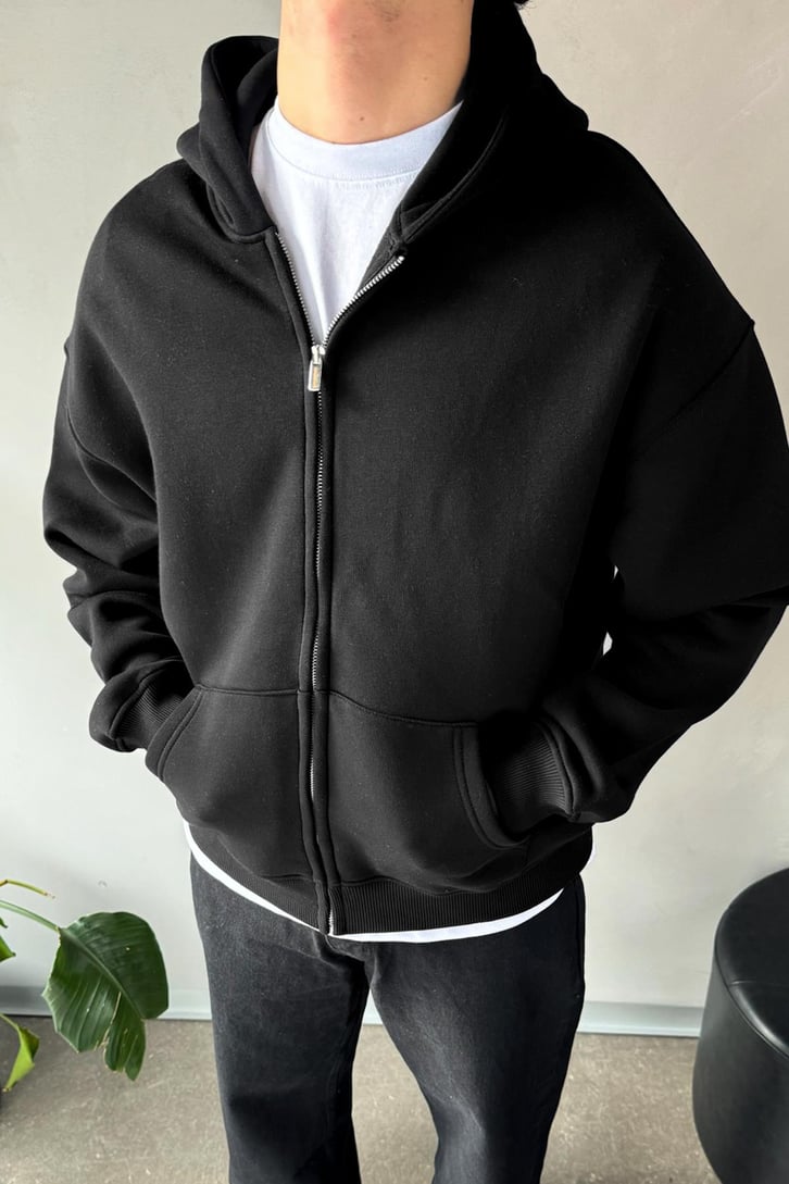 Basic Siyah Zip Hoodie