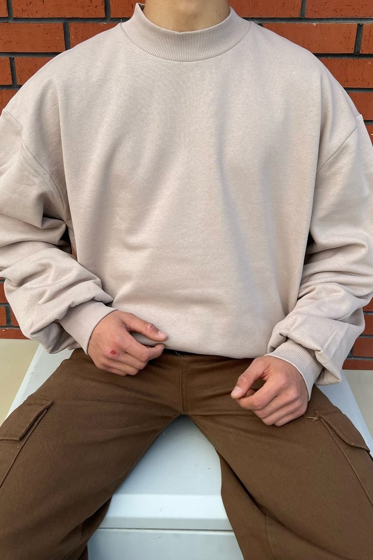 Basic Sütlü Kahve Oversize Sweatshirt