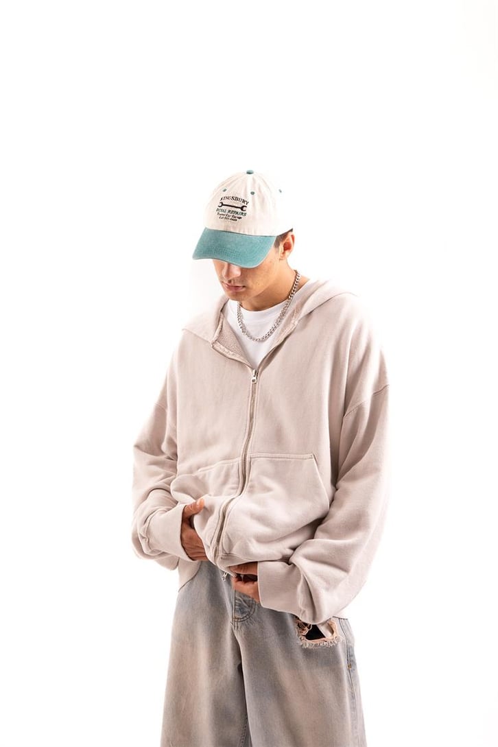 Basic Taş Rengi Zip Hoodie