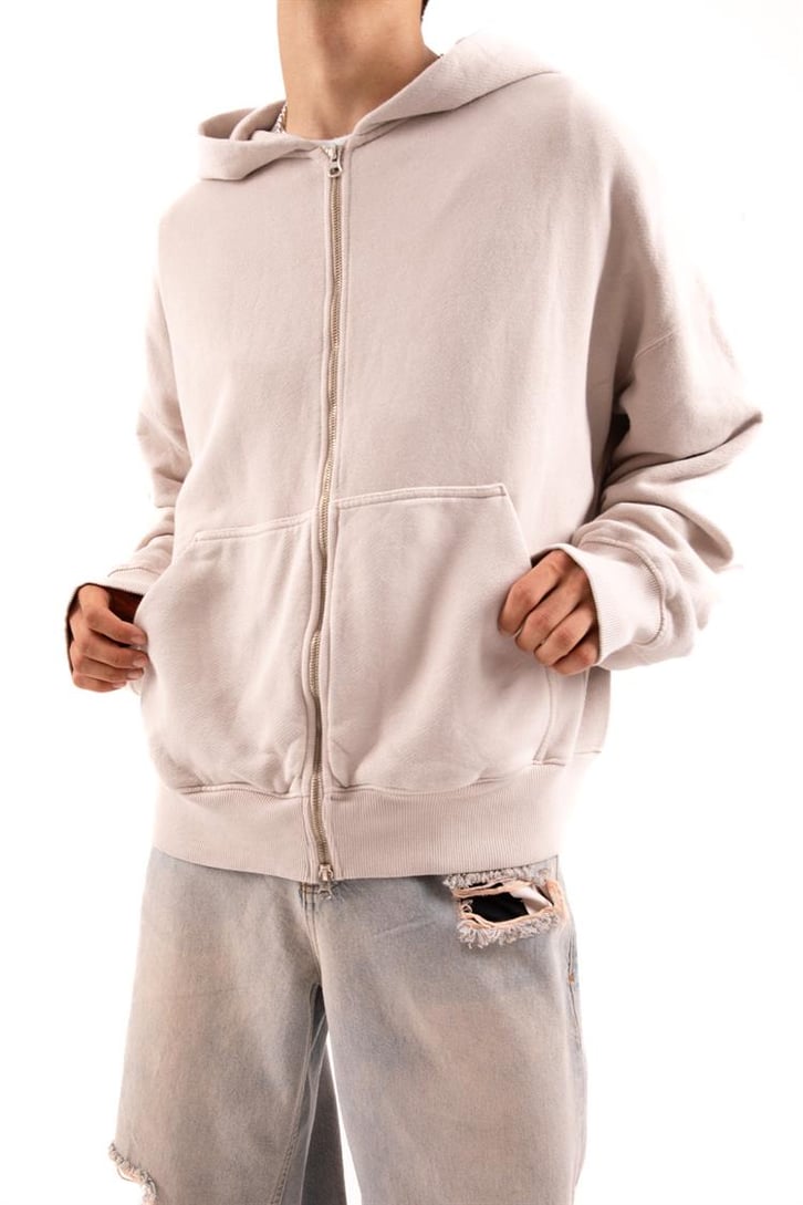 Basic Taş Rengi Zip Hoodie