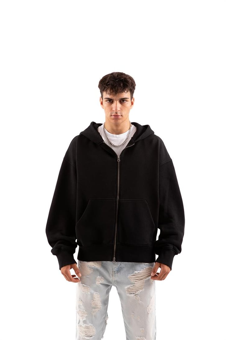 Basic Taş Rengi Zip Hoodie