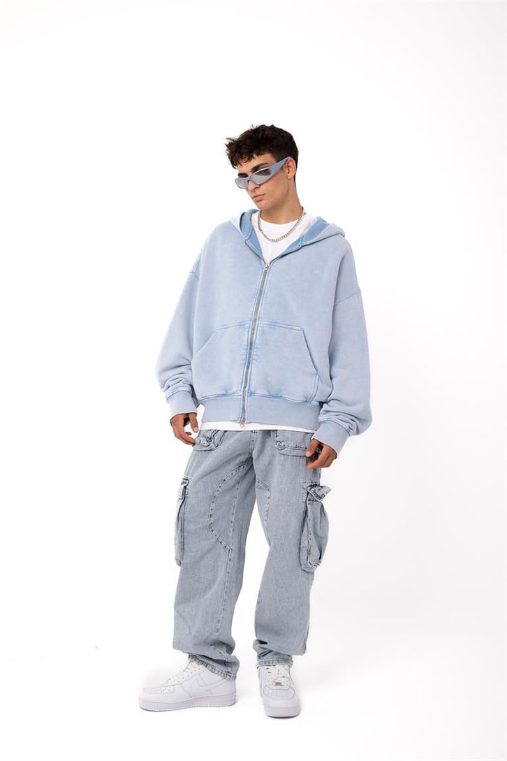 Basic Taş Rengi Zip Hoodie