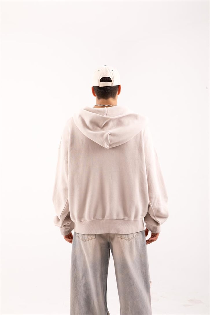 Basic Taş Rengi Zip Hoodie