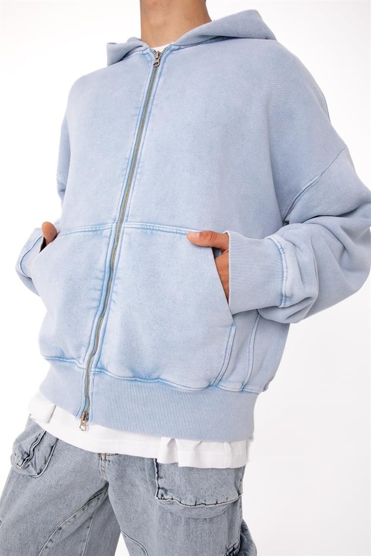 Basic Taş Rengi Zip Hoodie