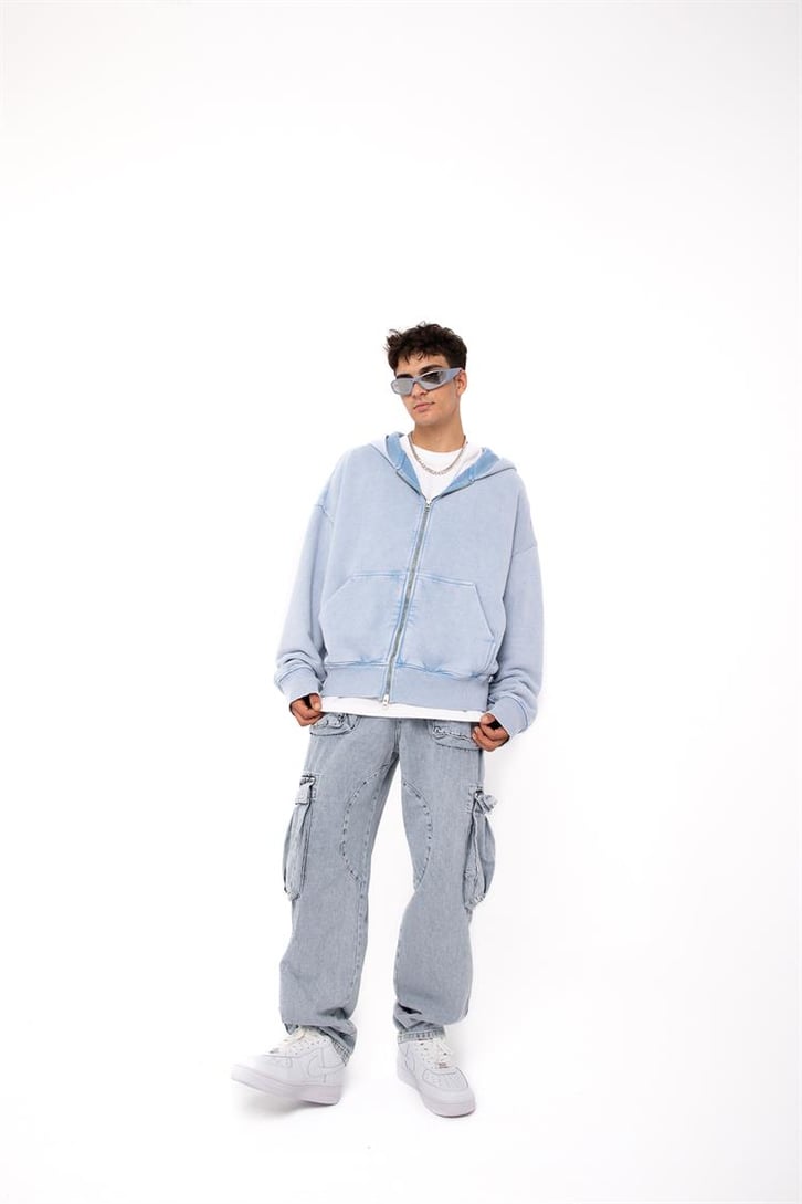 Basic Taş Rengi Zip Hoodie