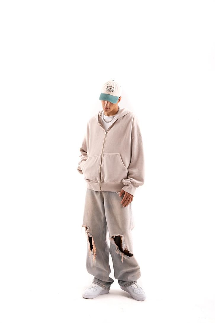 Basic Taş Rengi Zip Hoodie