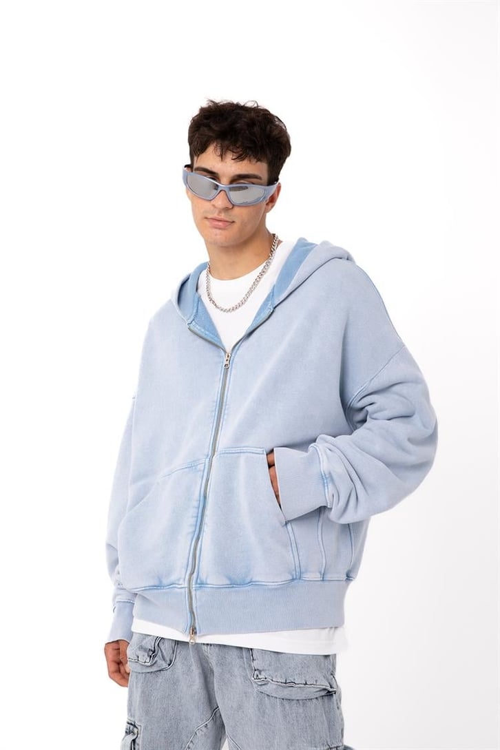 Basic Taş Rengi Zip Hoodie