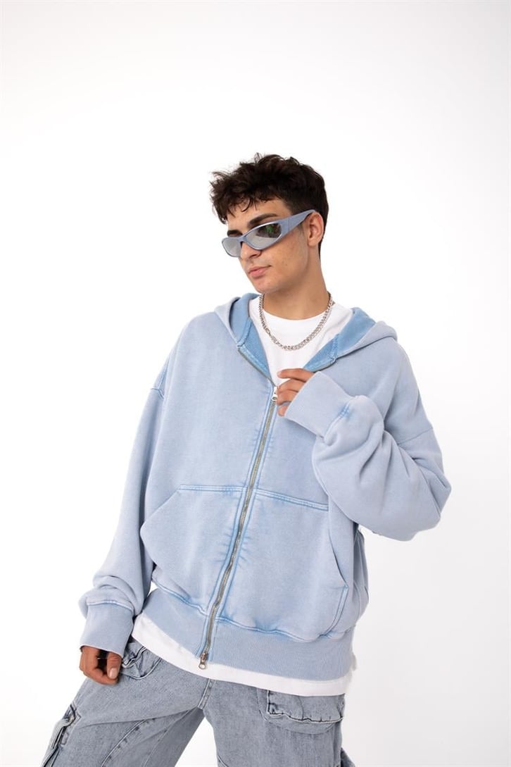 Basic Taş Rengi Zip Hoodie
