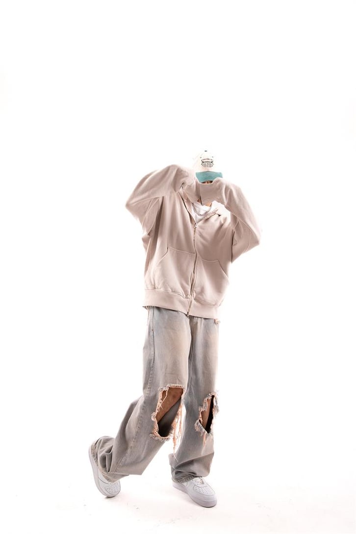 Basic Taş Rengi Zip Hoodie