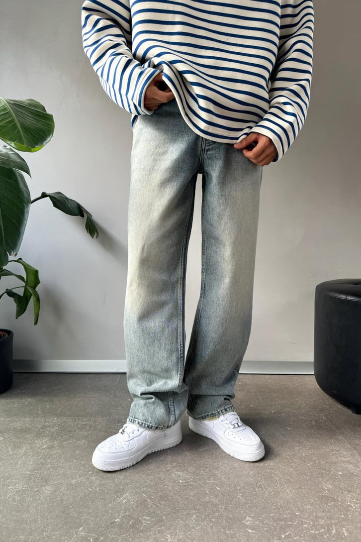 Basic Taşlamalı Fit Baggy Jean