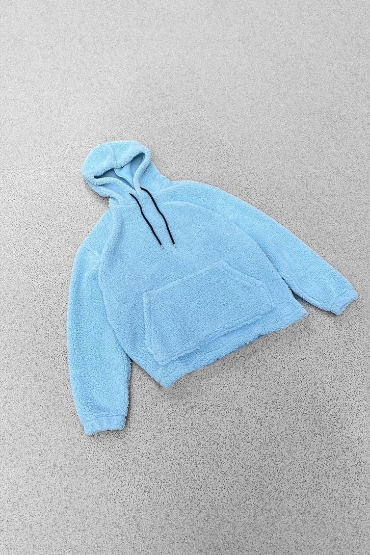 Basic Turkuaz Peluş Hoodie