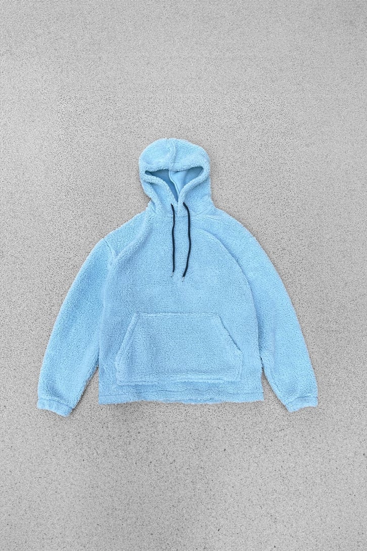 Basic Turkuaz Peluş Hoodie