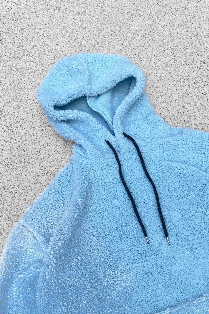 Basic Turkuaz Peluş Hoodie