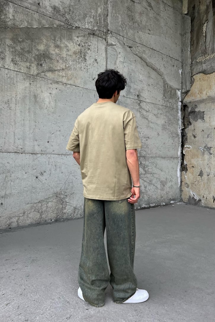 Basic Vintage Green Washed Baggy Jean