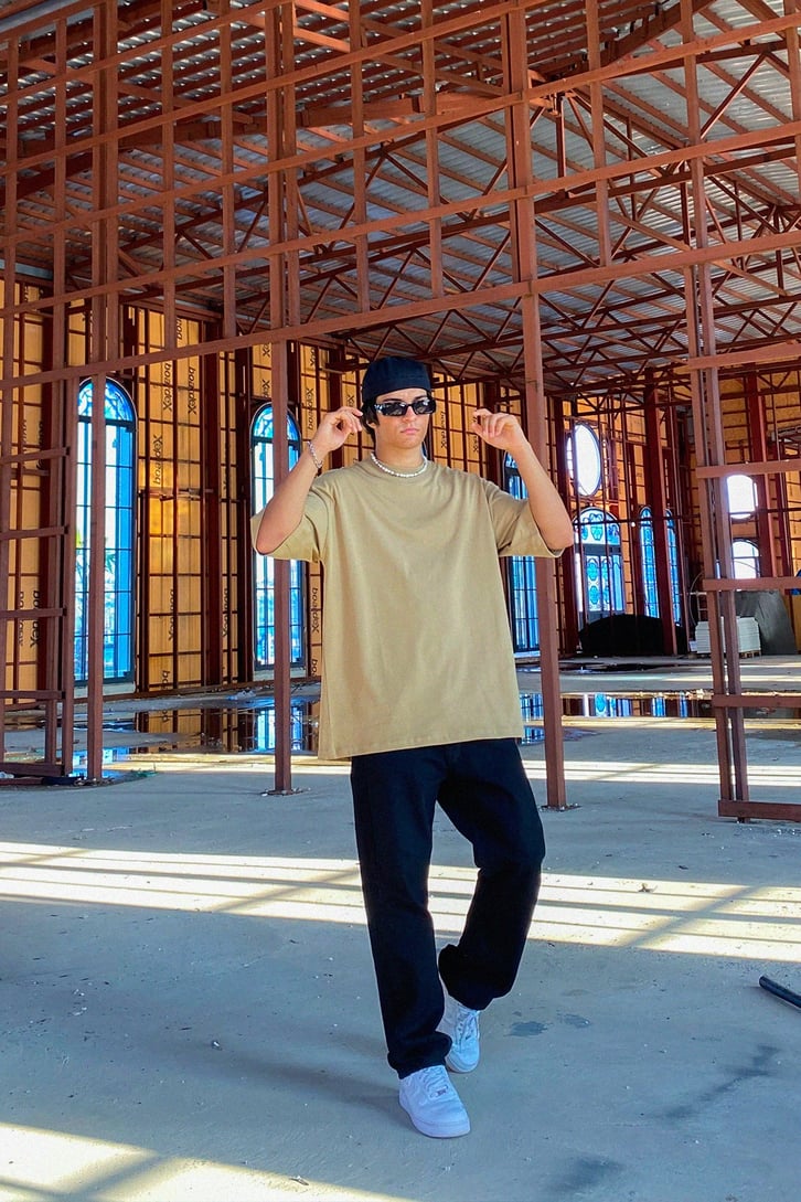 Basic Yağ Yeşili Oversize Tshirt