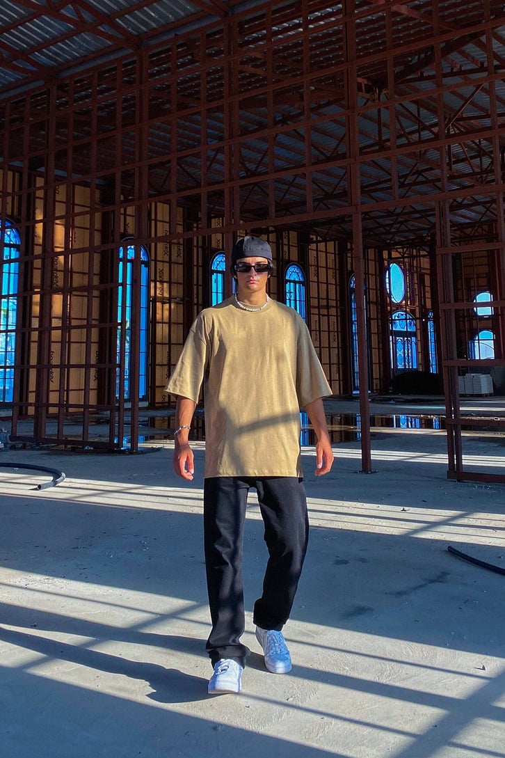 Basic Yağ Yeşili Oversize Tshirt