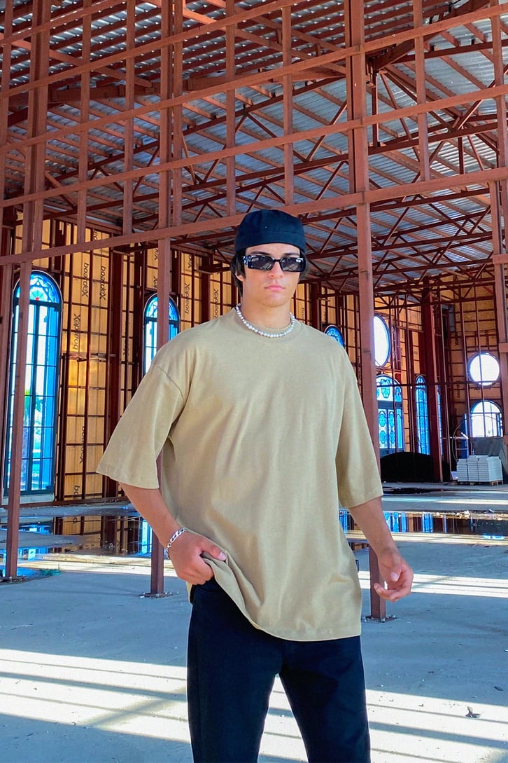 Basic Yağ Yeşili Oversize Tshirt