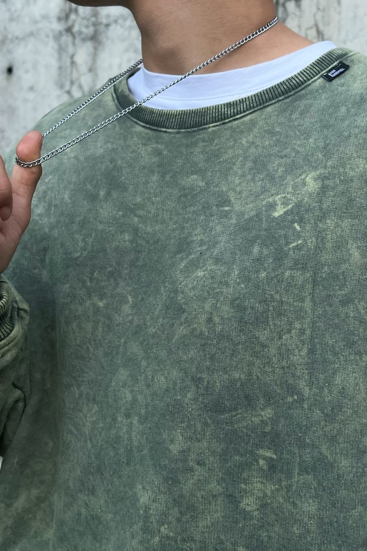Basic Yeşil Acid Wash Outfit Eşofman Takımı