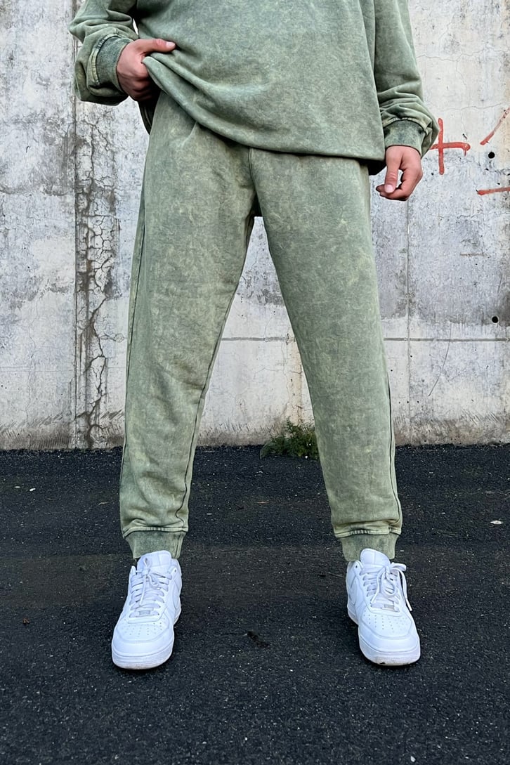 Basic Yeşil Acid Wash Outfit Eşofman Takımı