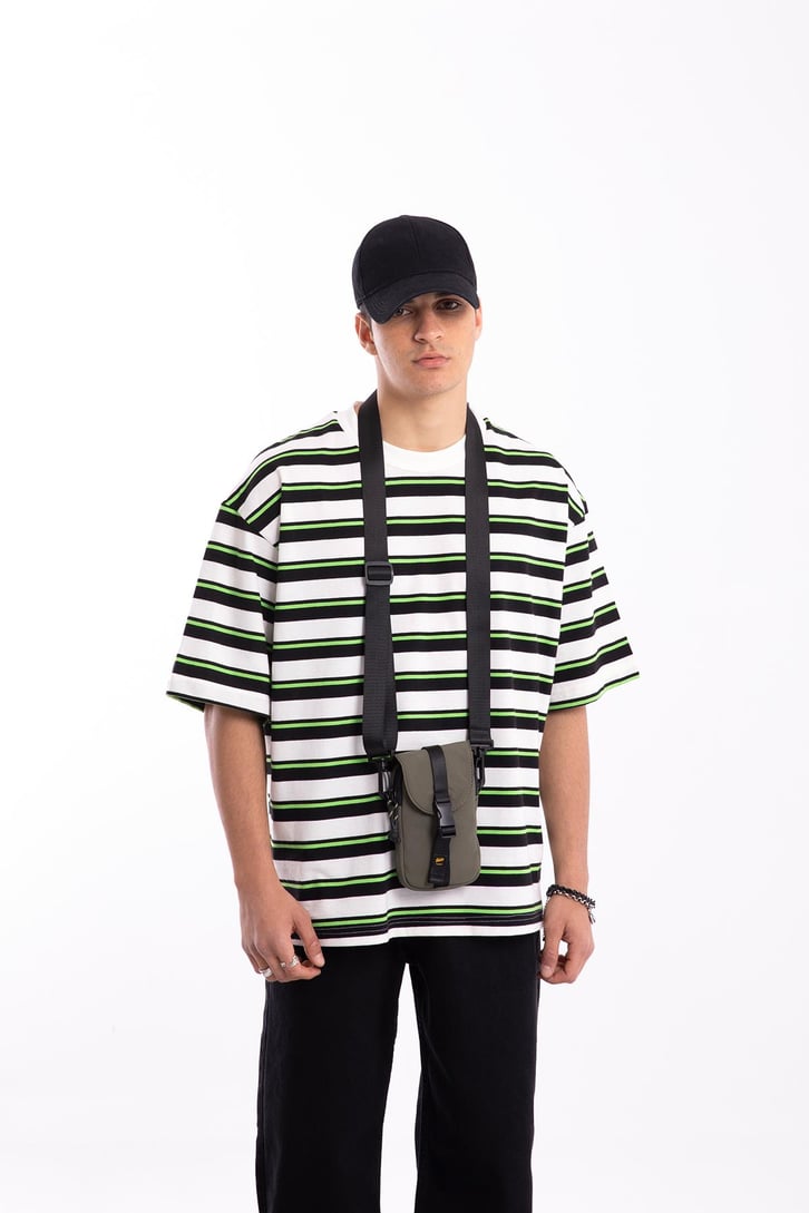 Basic Yeşil Çizgili Oversize Tshirt