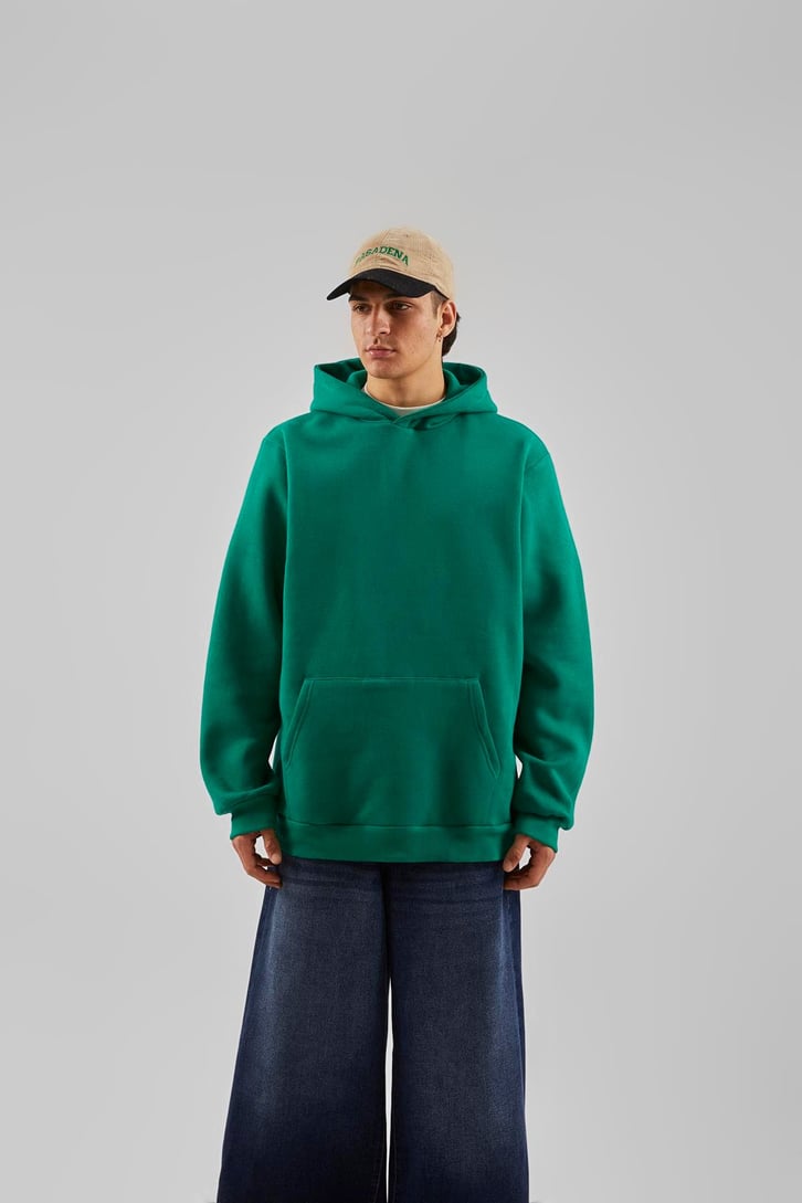 Basic Yeşil Oversize Hoodie
