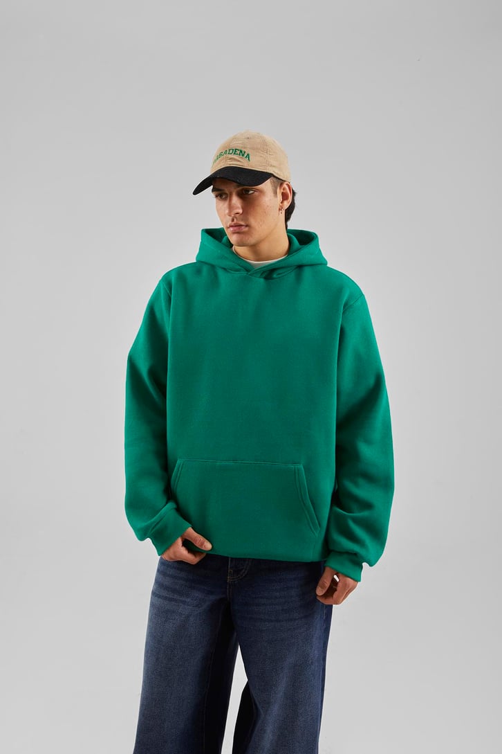 Basic Yeşil Oversize Hoodie