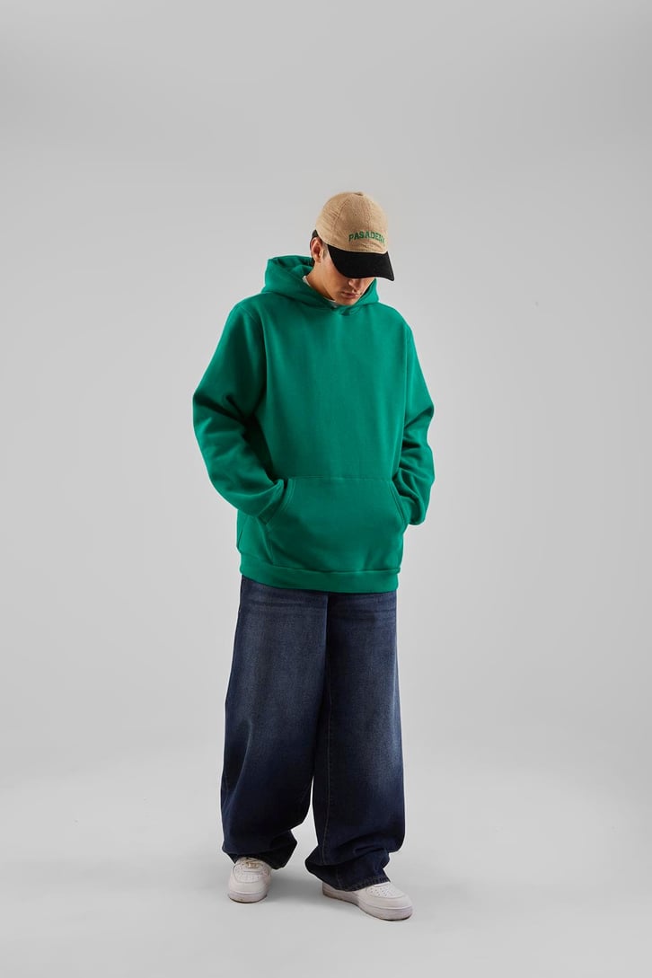 Basic Yeşil Oversize Hoodie