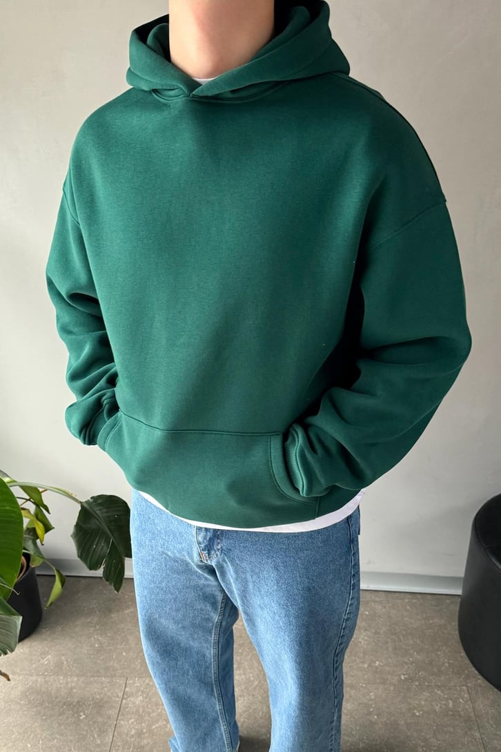 Basic Yeşil Oversize Hoodie