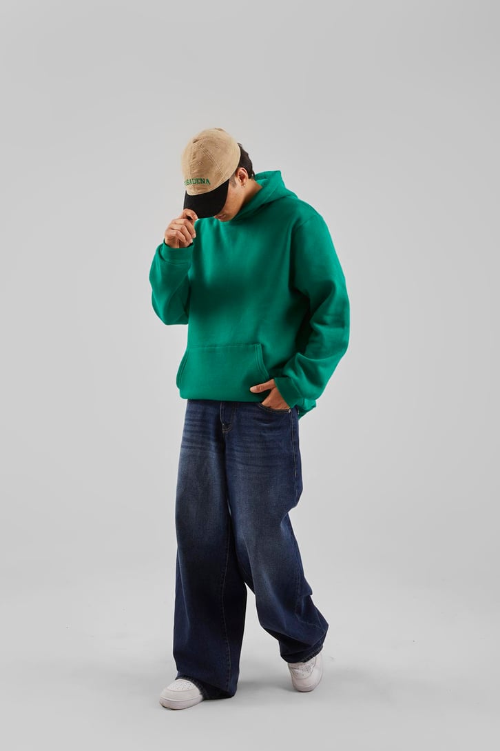 Basic Yeşil Oversize Hoodie